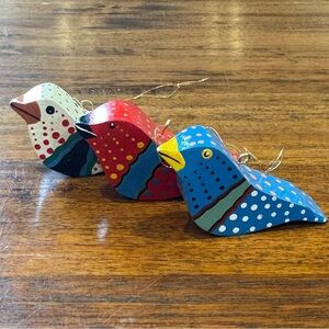 Hand Painted Bird Ornaments Lot Of 3 Colorful Whimsical Boho Christmas
